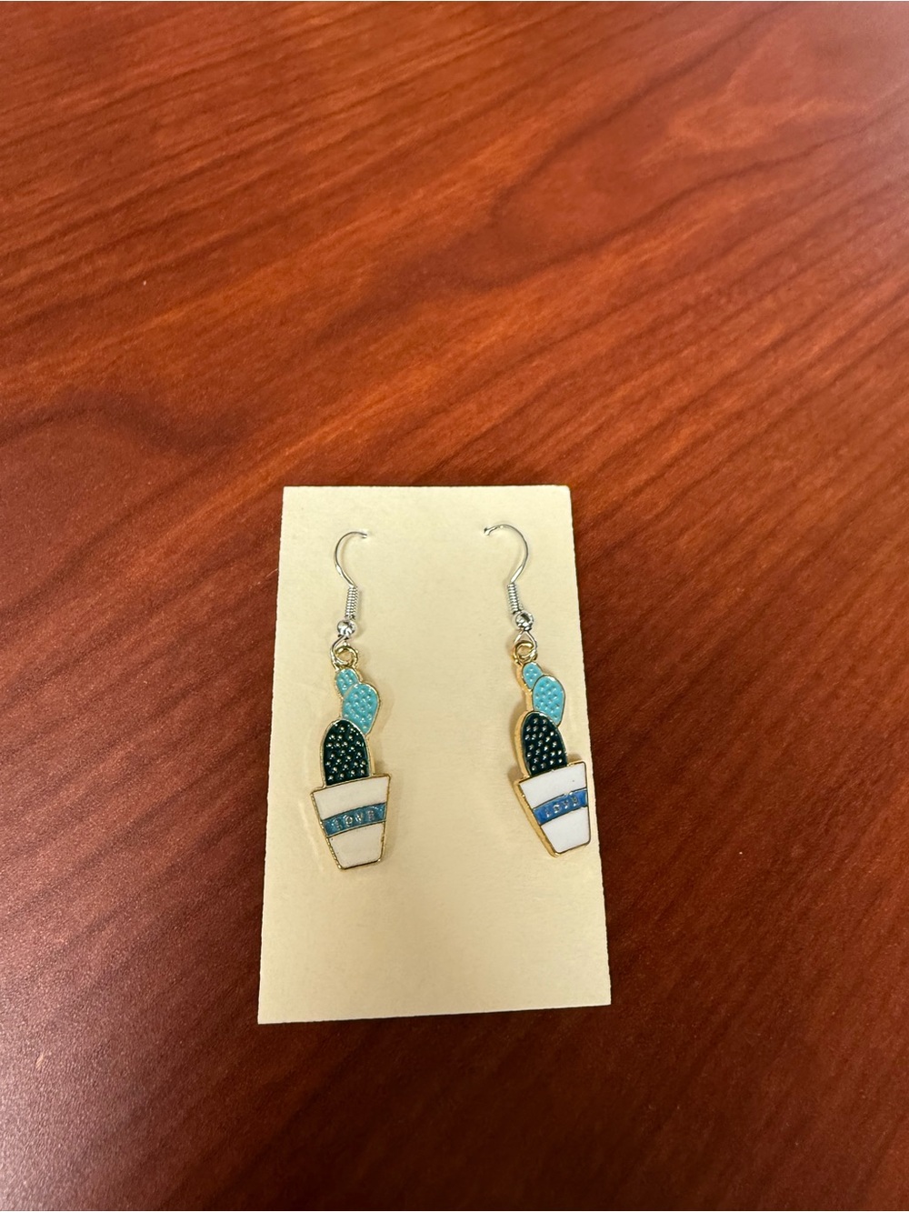 NWT Cute Cactus Pot Drop Earrings in Teal and Black